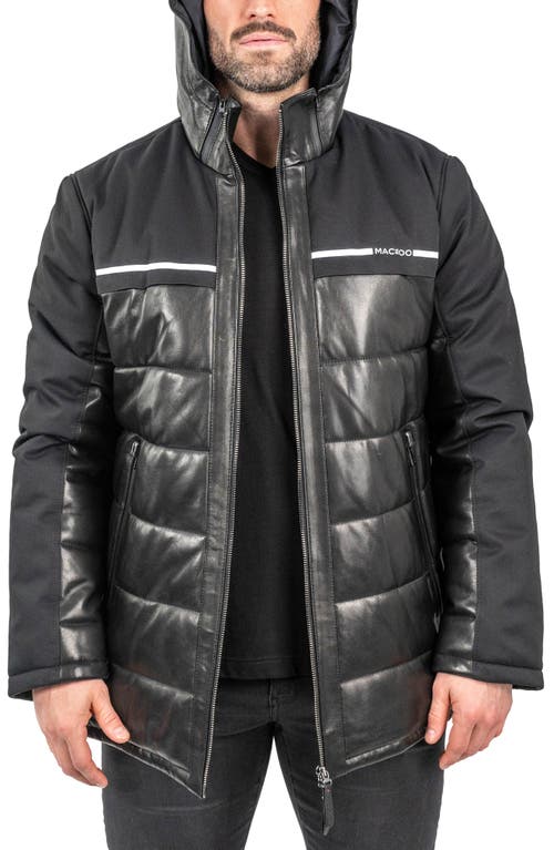 Maceoo Mixed Media Leather Quilted Bomber Jacket In Black