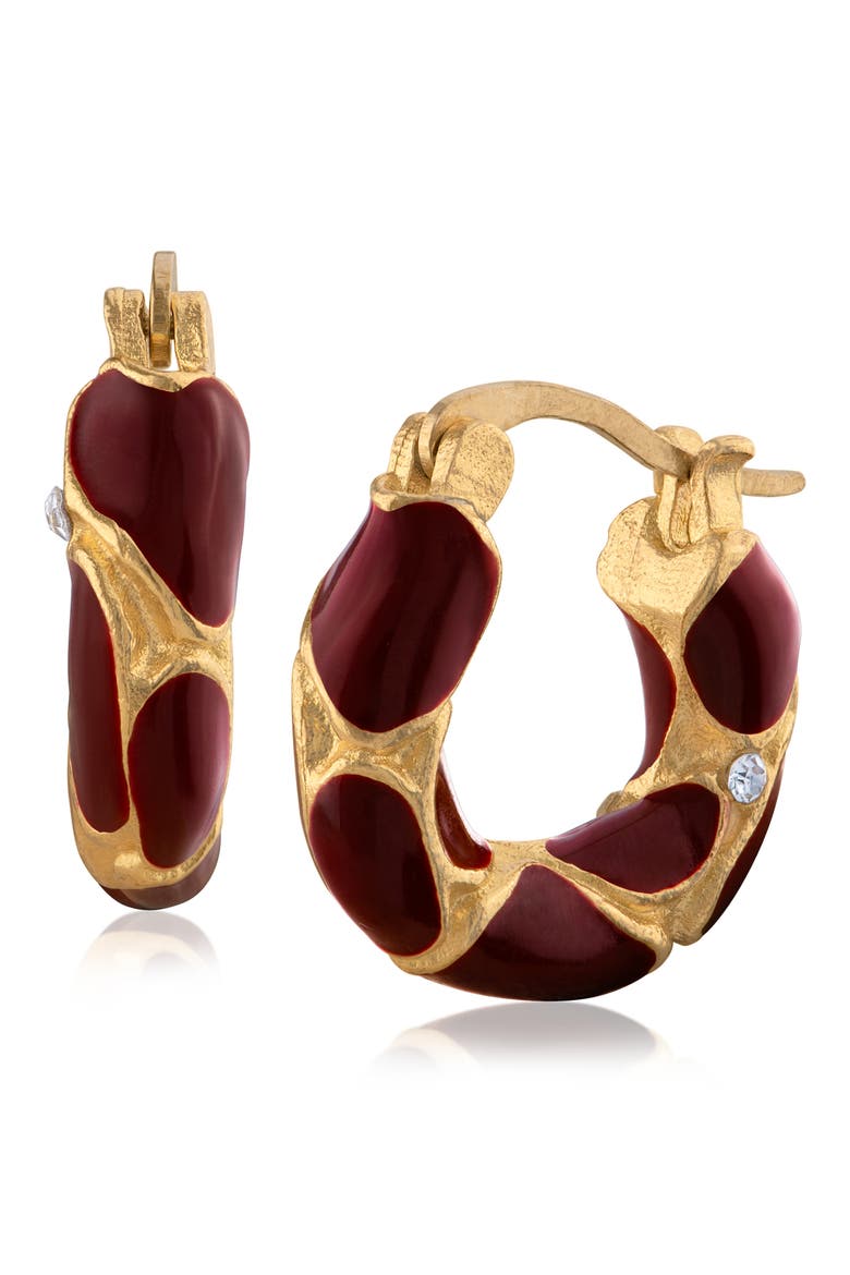 Enamel Cheetah Huggie Hoop Earrings, Main, color, RED/ GOLD