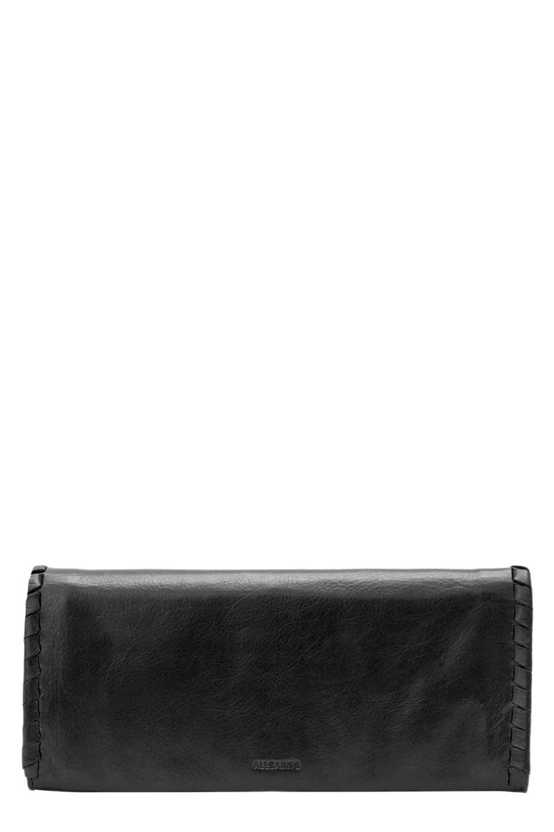 Esme Whipstitch Continental Leather Wallet, Main, color, BLACK