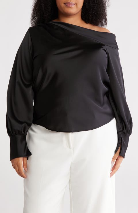 Drop Shoulder Satin Top (Plus)