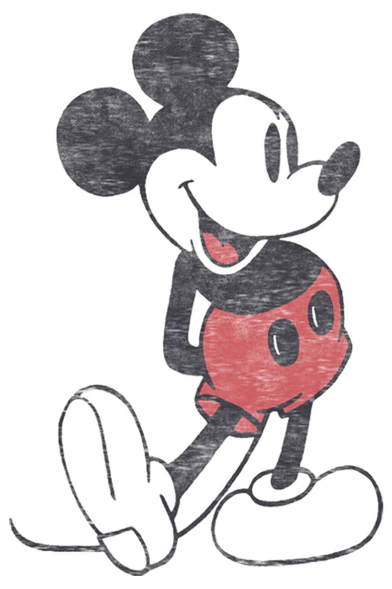 Men's Distressed Mickey Mouse Pose Short Sleeve Graphic T-Shirt, Alternate, color, White
