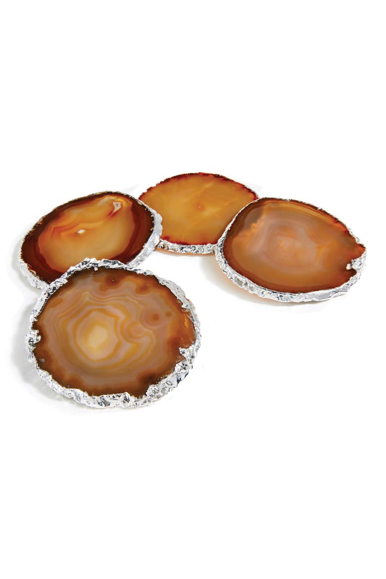 Lumino Set of 4 Agate Coasters, Alternate, color, SAND/ SILVER