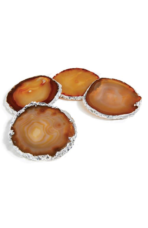 Anna New York Lumino Set Of 4 Agate Coasters In Sand/silver