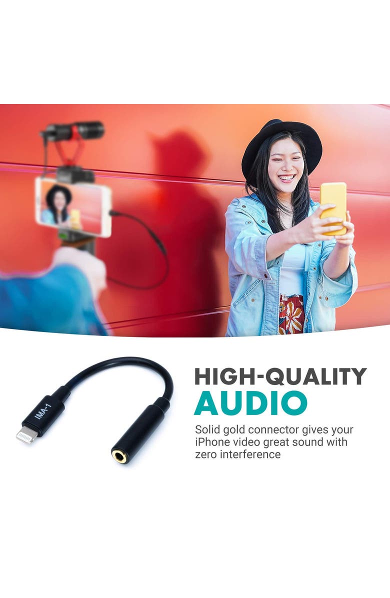 MOVO IMA-1 Microphone Adapter Cable - 3.5mm TRRS to Lightning Connector - Compatible with iOS Devices, Alternate, color, Black