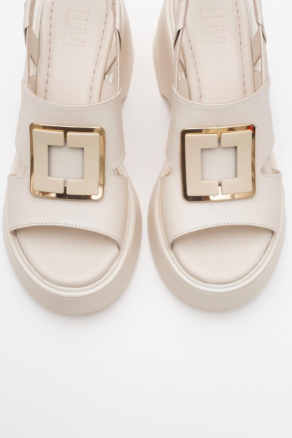 Lucia Leather Buckle Platform Sandal, Alternate, color, Beige Leather
