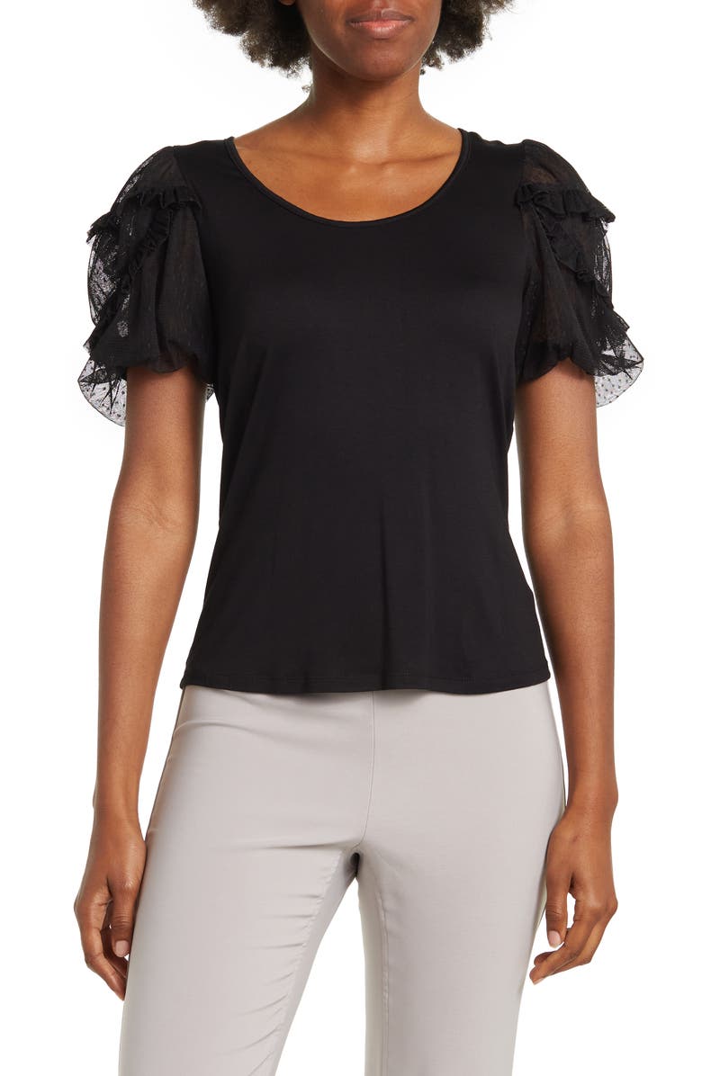 DR2 by Daniel Rainn Mesh Dot Puff Sleeve Top, Main, color,
