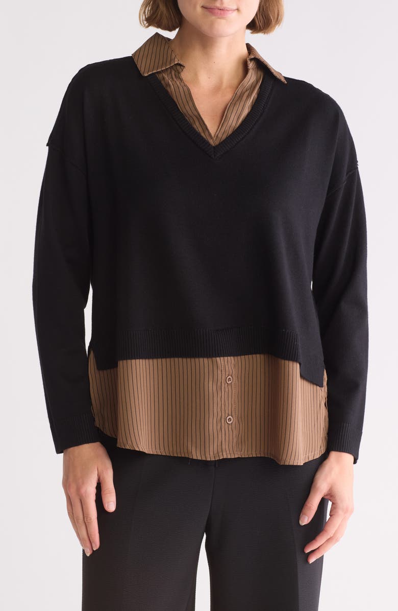Adrianna Papell Mixed Media Layered Sweater, Main, color, 