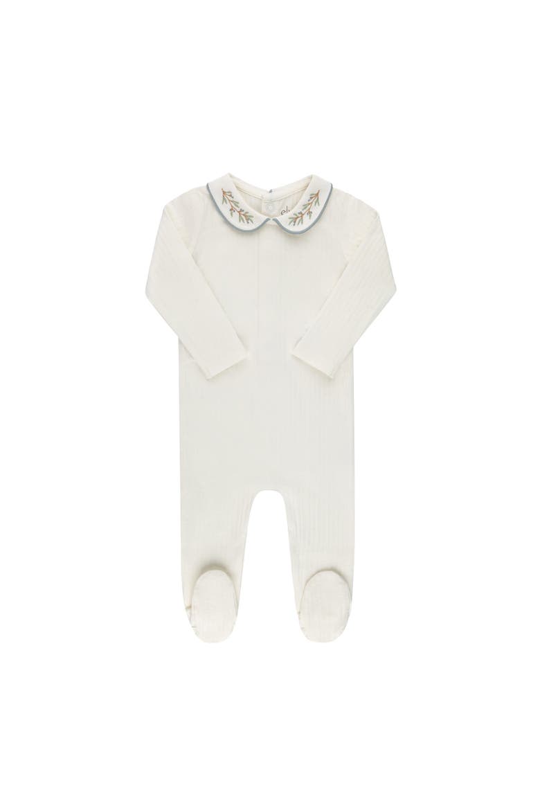 Organic Wide Rib Embroidered Scallop Collar Collection - Footie, Main, color, Ivory/Blue