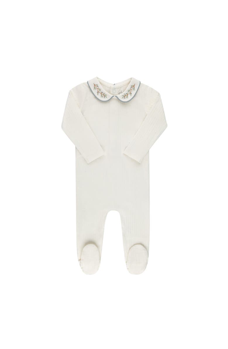 Ely's & Co. Organic Wide Rib Embroidered Scallop Collar Collection - Footie, Main, color, Ivory/Blue