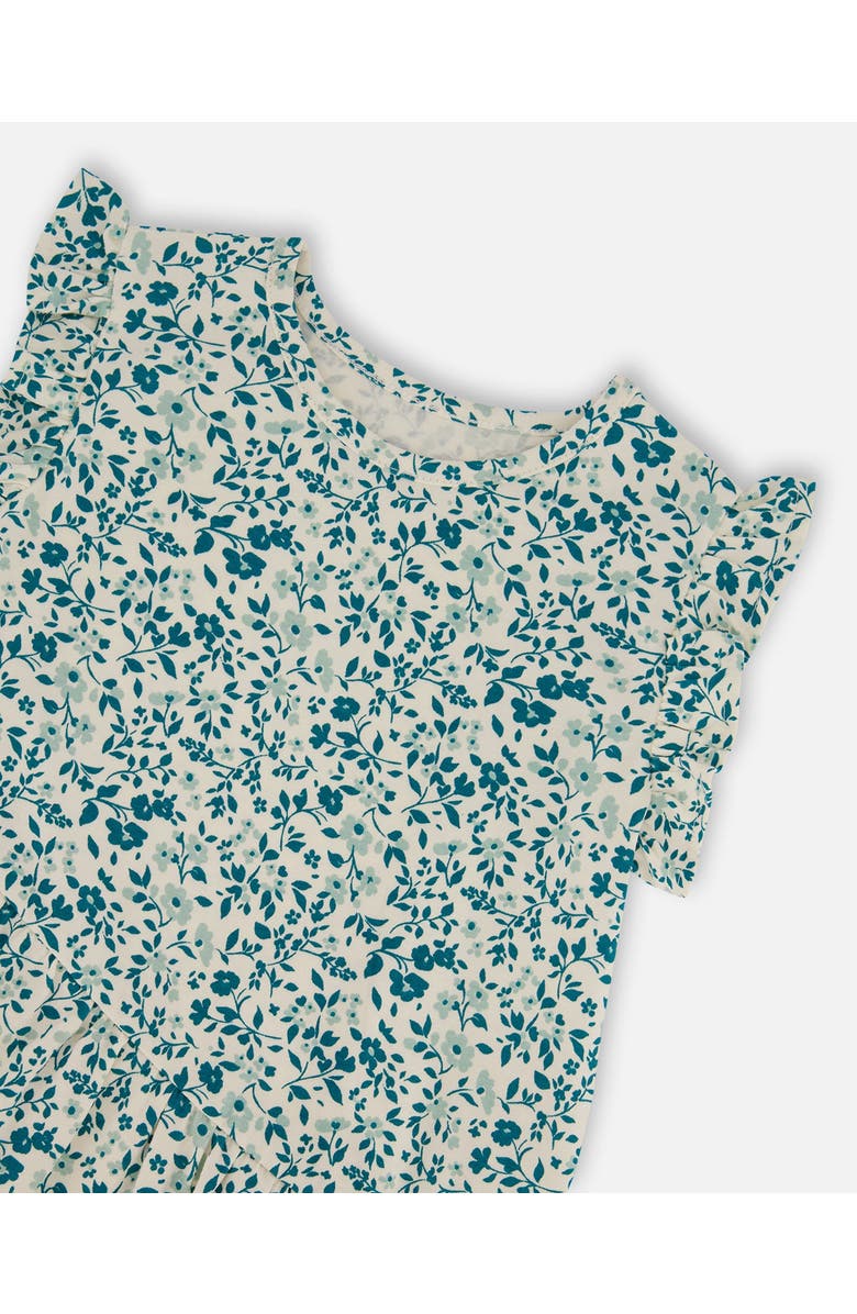 Deux par Deux Baby Girl's Printed Organic Cotton Tunic Top Small Turquoise Flowers, Alternate, color,