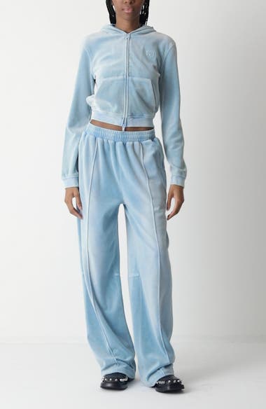Alexander Wang Shrunken Velour Full Zip Hoodie | Nordstrom