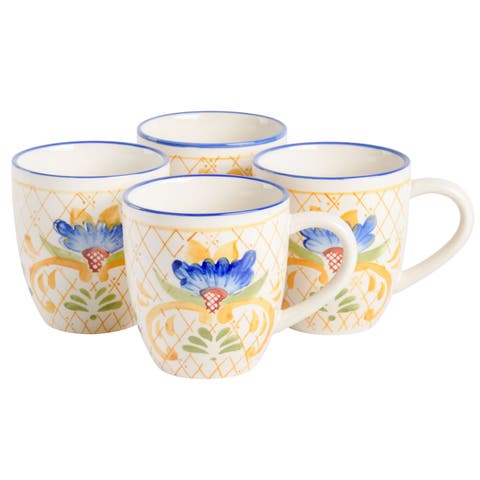 Tierra Tile 4 Piece 17.4 Ounce Hand Painted Stoneware Mug Set