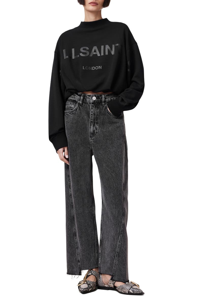 AllSaints Aster Logo Crop Sweatshirt, Alternate, color, 
