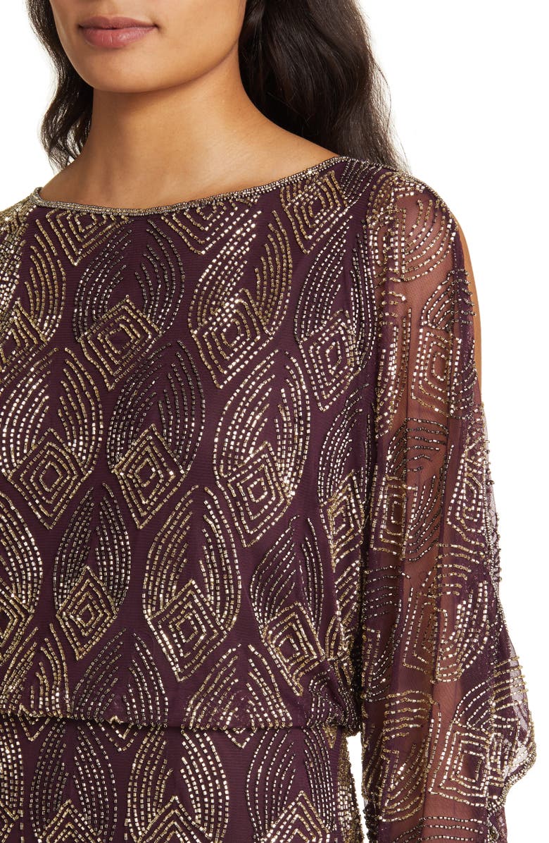 Pisarro Nights Beaded Cold Shoulder Cocktail Dress, Alternate, color, Wine
