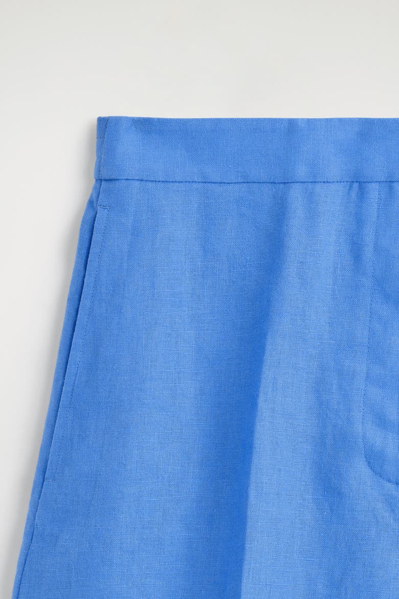 Tailored Elasticated Linen Shorts, Alternate, color, BLUE