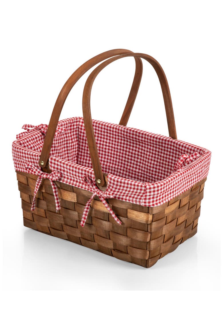 Kansas Handwoven Wooden Picnic Basket, Alternate, color, RED