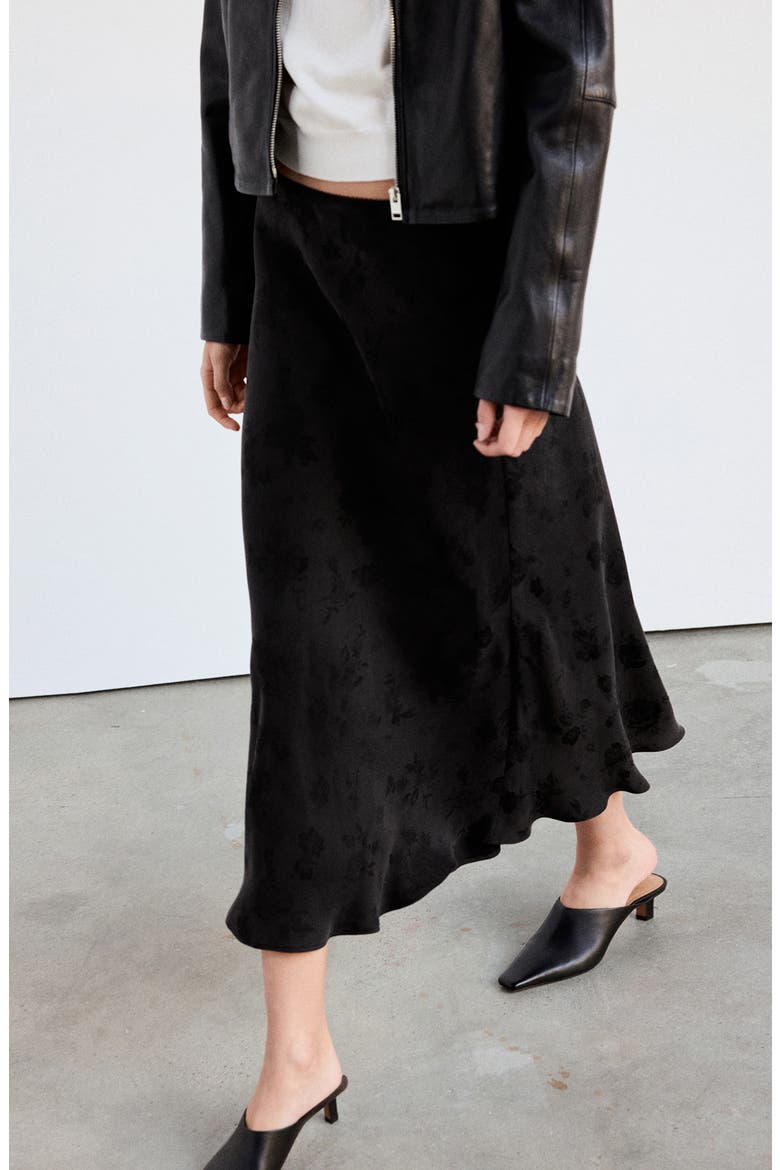 Burnout A-Line Midi Skirt, Main, color, BLACK