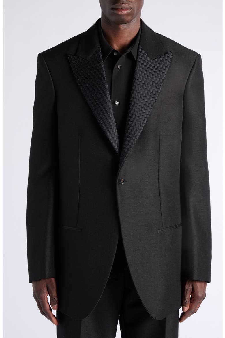 Black Mohair & Wool Intrecciato Peak Lapel Suit Jacket, Alternate, color, 1010 DOUBLE BLACK