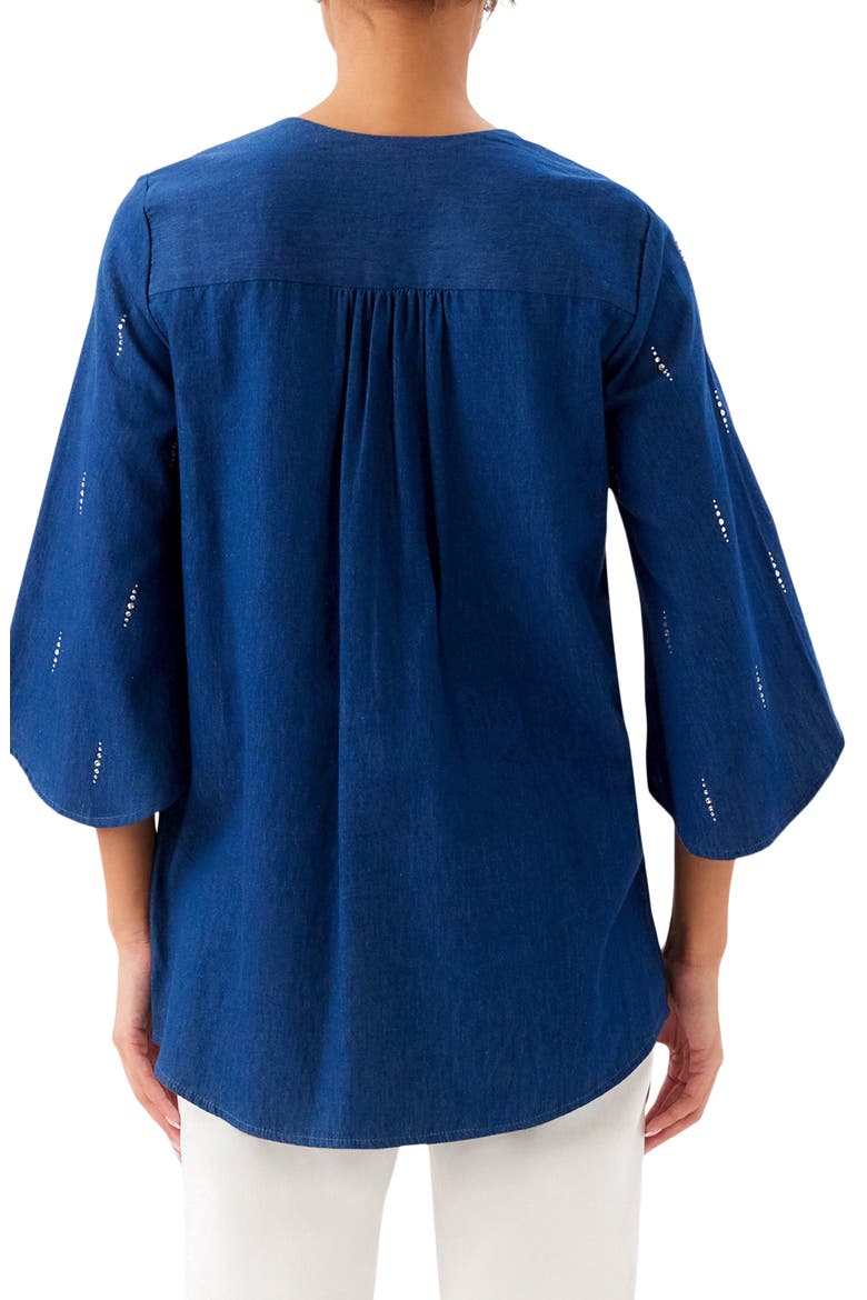 Embellished Asymmetric Hem Chambray Top, Alternate, color, DENIM
