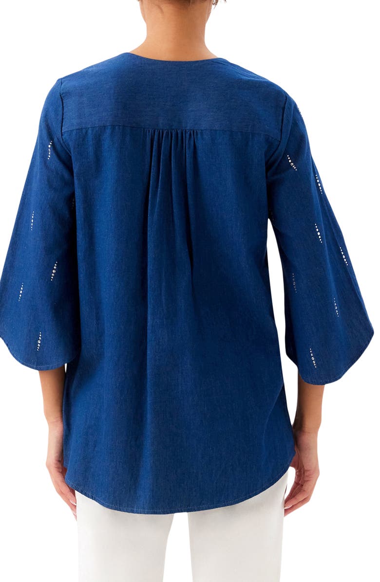 Karen Kane Embellished Asymmetric Hem Chambray Top, Alternate, color, Denim