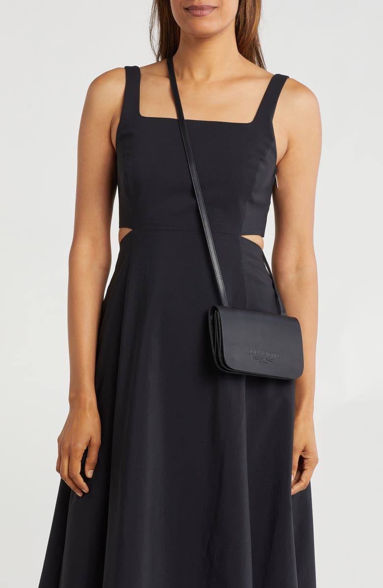 AllSaints Ludivene Crossbody Leather Wallet, Alternate, color, Black