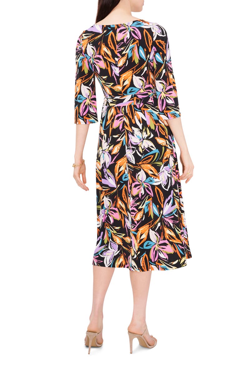 Floral Tie Waist A-Line Dress, Alternate, color, BLACK PASTEL