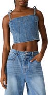 Steve Madden Meaghan Seamed Cotton Blend Denim Crop Top