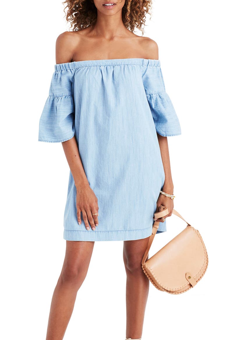 Azalea Off the Shoulder Shift Dress, Main, color, SELINA WASH