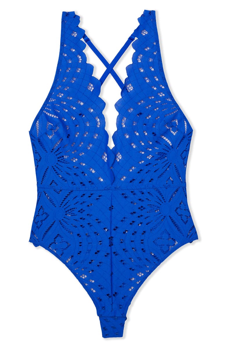 Etam Evasion Embroidered Bodysuit, Alternate, color, Indigo