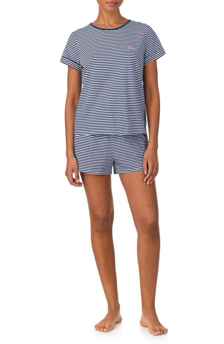 Lauren Ralph Lauren Stripe T-Shirt & Short Cotton Blend Pajamas, Main, color, Navy Stripe