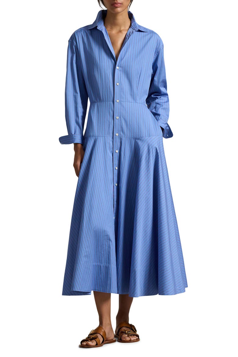 Stripe Cotton Poplin Shirtdress, Main, color, 1970 BLUE-RED
