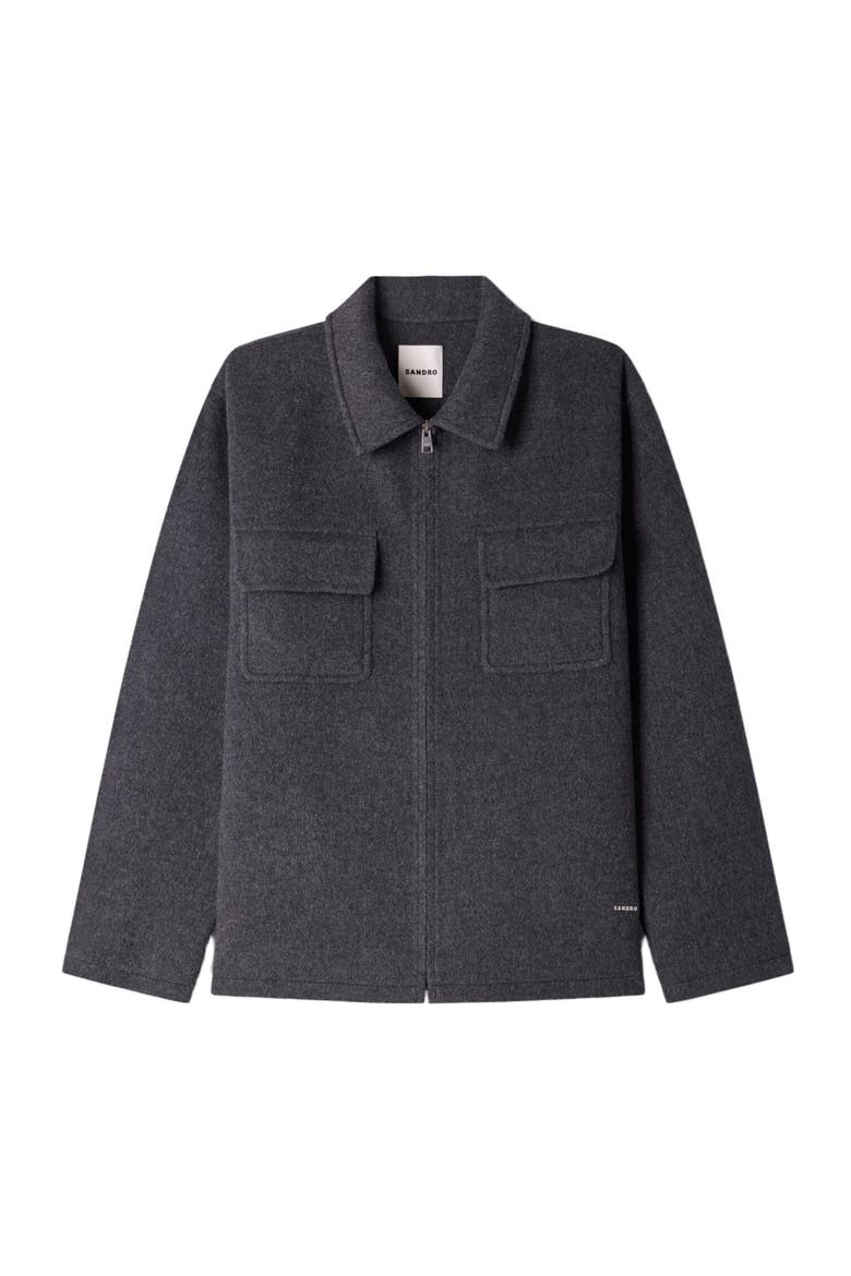Zipped wool overshirt, Alternate, color, Heather charcoal