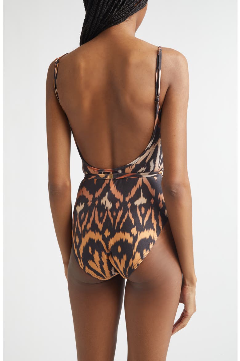 Aster Belted One-Piece Swimsuit, Alternate, color, CHARCOAL IKAT