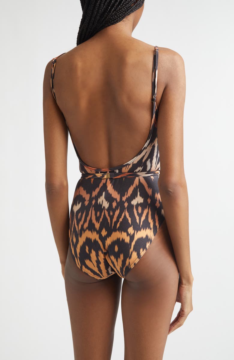 Zimmermann Aster Belted One-Piece Swimsuit, Alternate, color, Charcoal Ikat