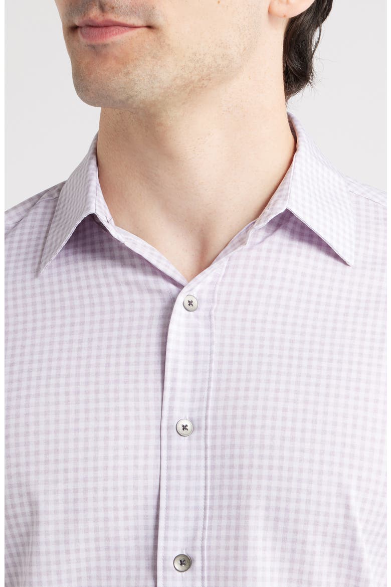 Trim Fit Gingham Check Performance Button-Up Shirt, Alternate, color, GREY/ WHITE