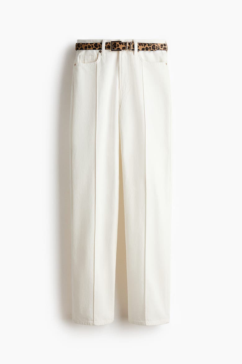 Belted Straight High Jeans, Alternate, color, White