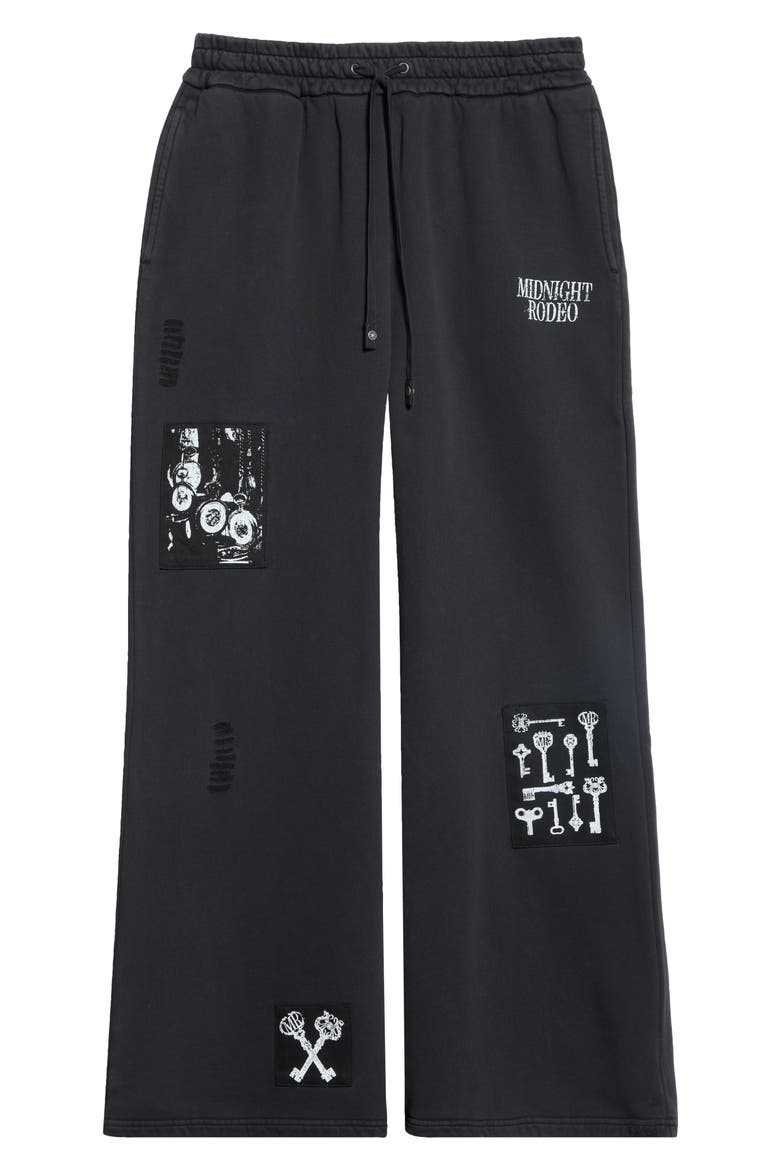 Opera House Patchwork Flare Sweatpants, Main, color, BLACK