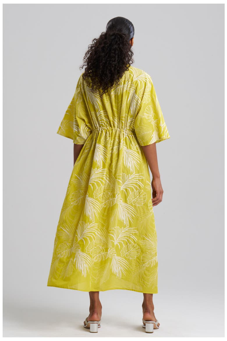 Palm Caftan cover-up Dress with Tassel, Alternate, color, CITRON