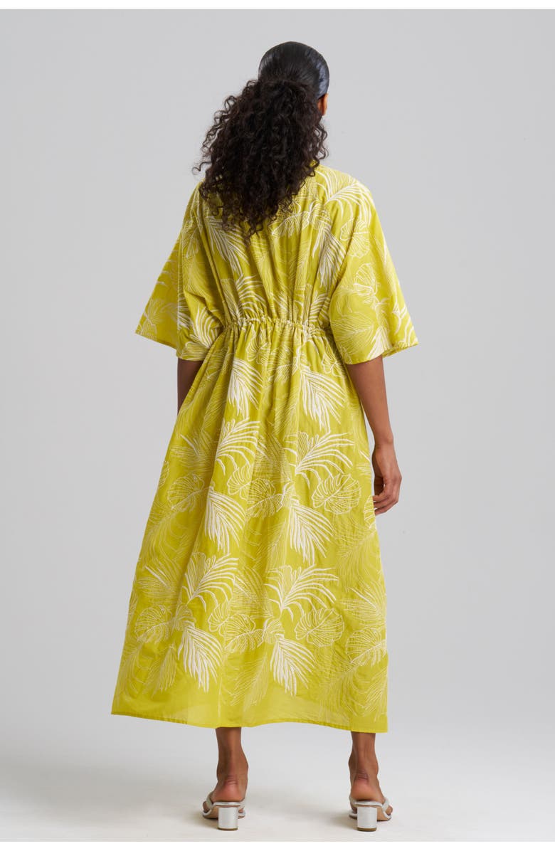 Natori Palm Caftan cover-up Dress with Tassel, Alternate, color, Citron