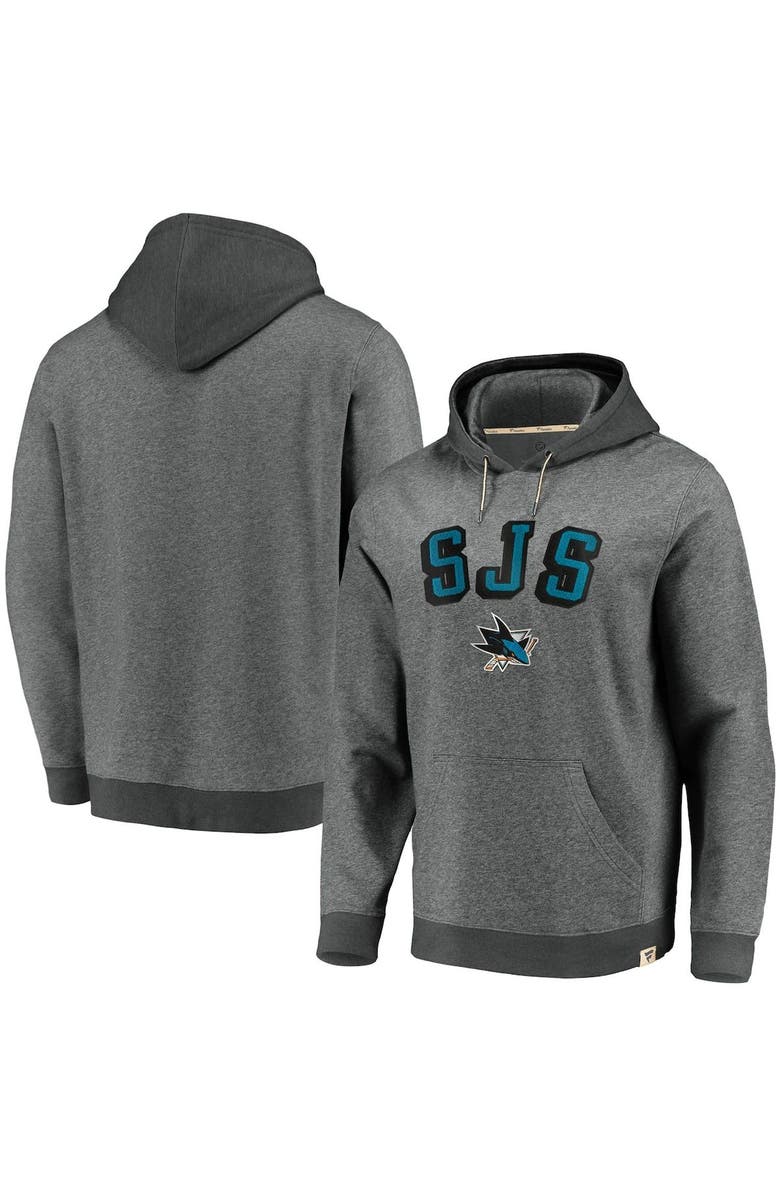 FANATICS Men's Fanatics Branded Heathered Gray/Charcoal San Jose Sharks True Classics Signature Fleece Pullover Hoodie, Alternate, color, 