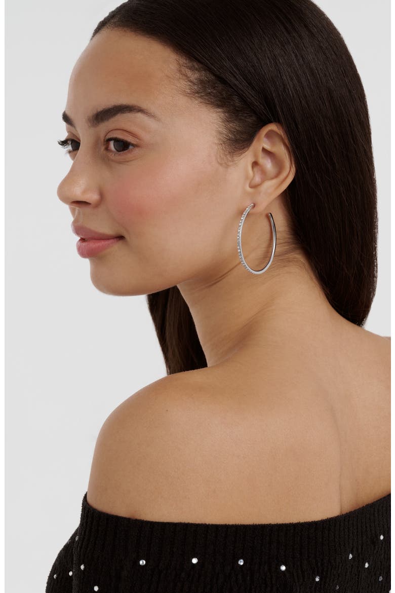 Claire Large Crystal Hoop Earrings, Alternate, color, SILVER TONE / CLEAR CRYSTAL