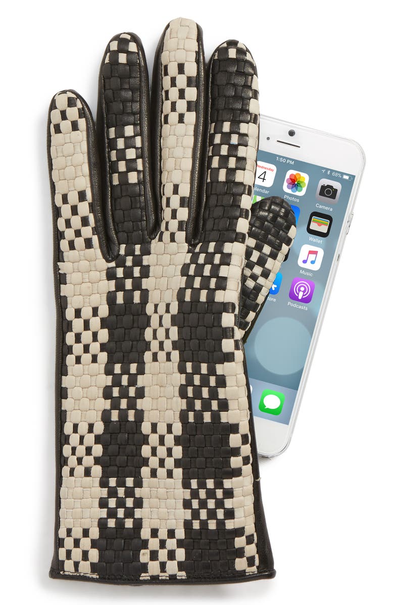 Agnelle Woven Lambskin Leather Gloves, Alternate, color, 