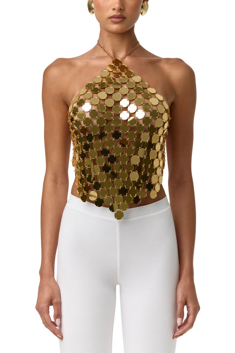 Chain Link Mesh Sequin Top, Main, color, HIGH POLISH GOLD