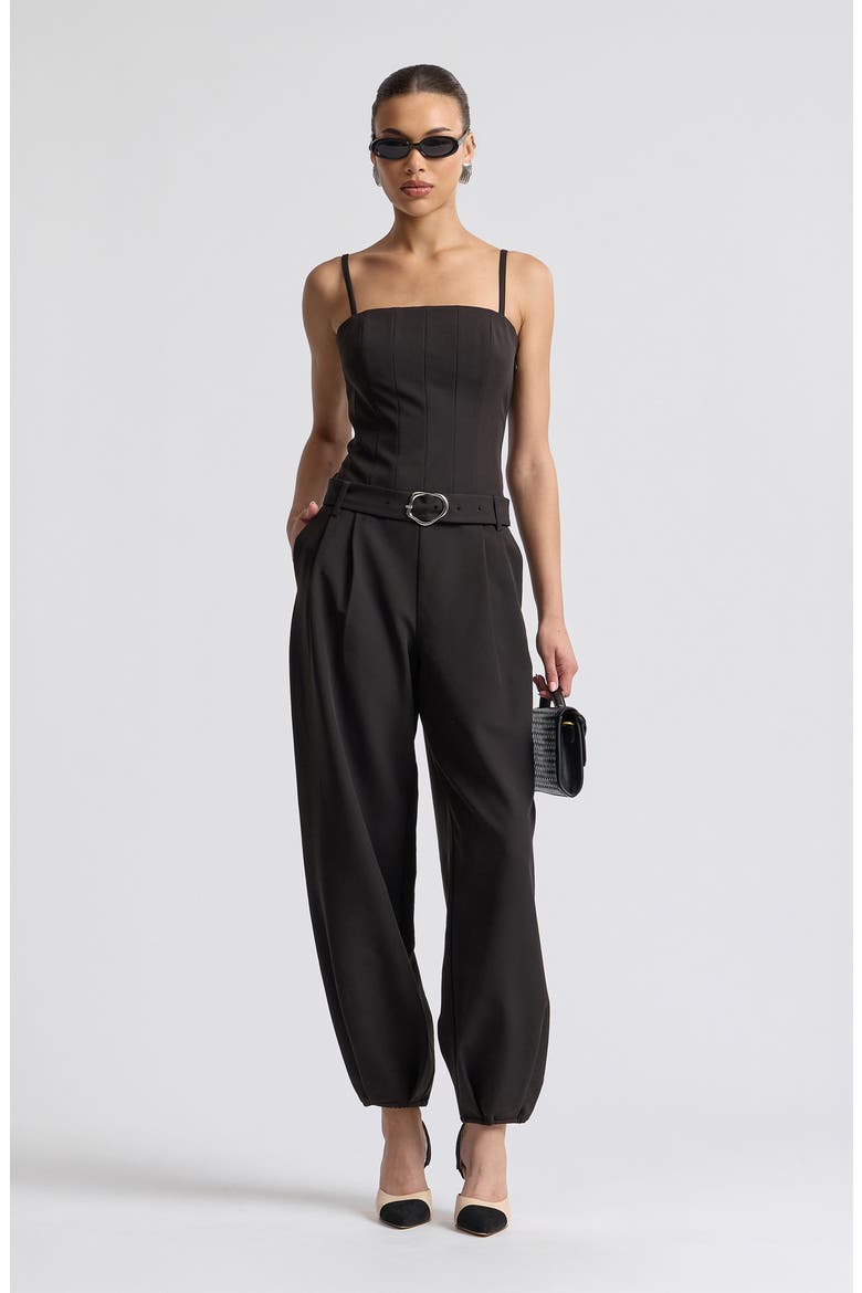 Belted Corset Jumpsuit, Alternate, color, BLACK