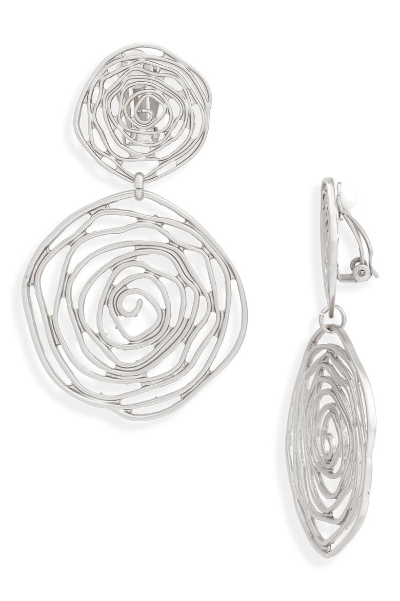 Oversize Rose Cutout Drop Clip Earrings, Main, color, SILVER
