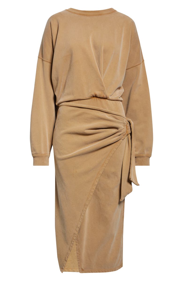 Isabel Marant Étoile Sandrina Long Sleeve Cotton Fleece Dress, Alternate, color, Caramel