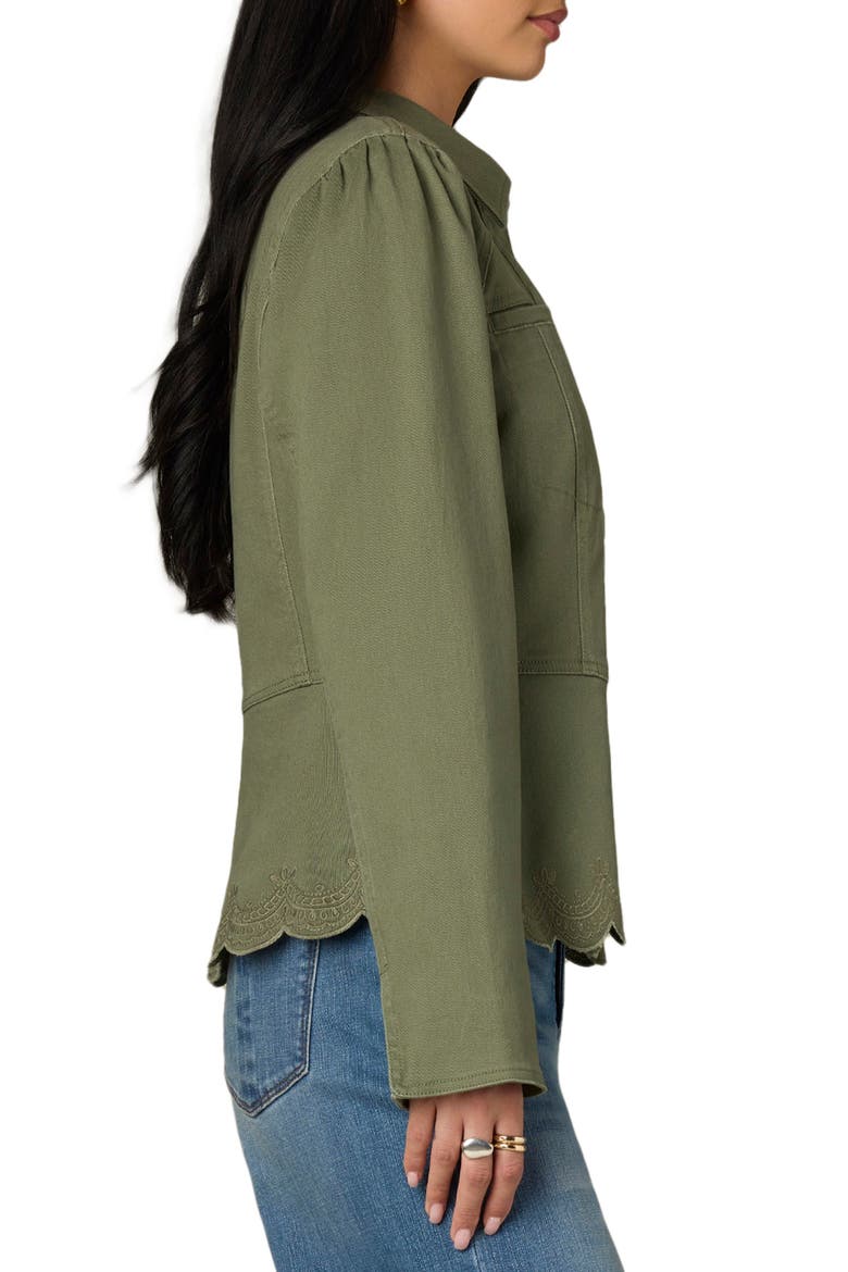 Puff Shoulder Peplum Denim Jacket, Alternate, color, LILY PAD
