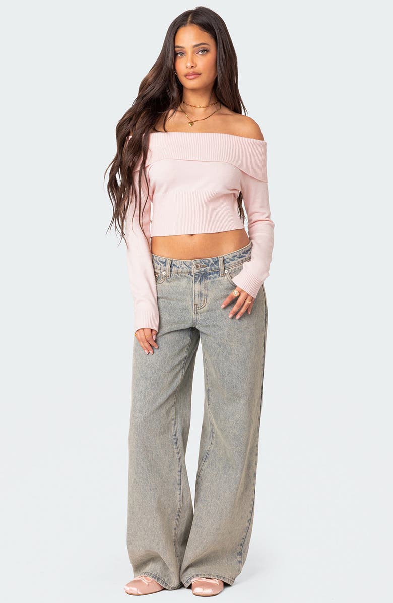 EDIKTED Minnie Foldover Knit Crop Top, Alternate, color, Light-Pink