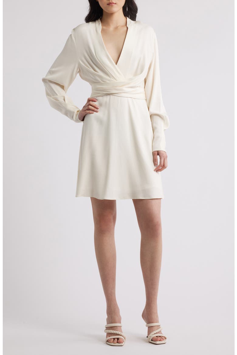Dimkai Wrap Front Long Sleeve Dress, Main, color, OPEN WHT