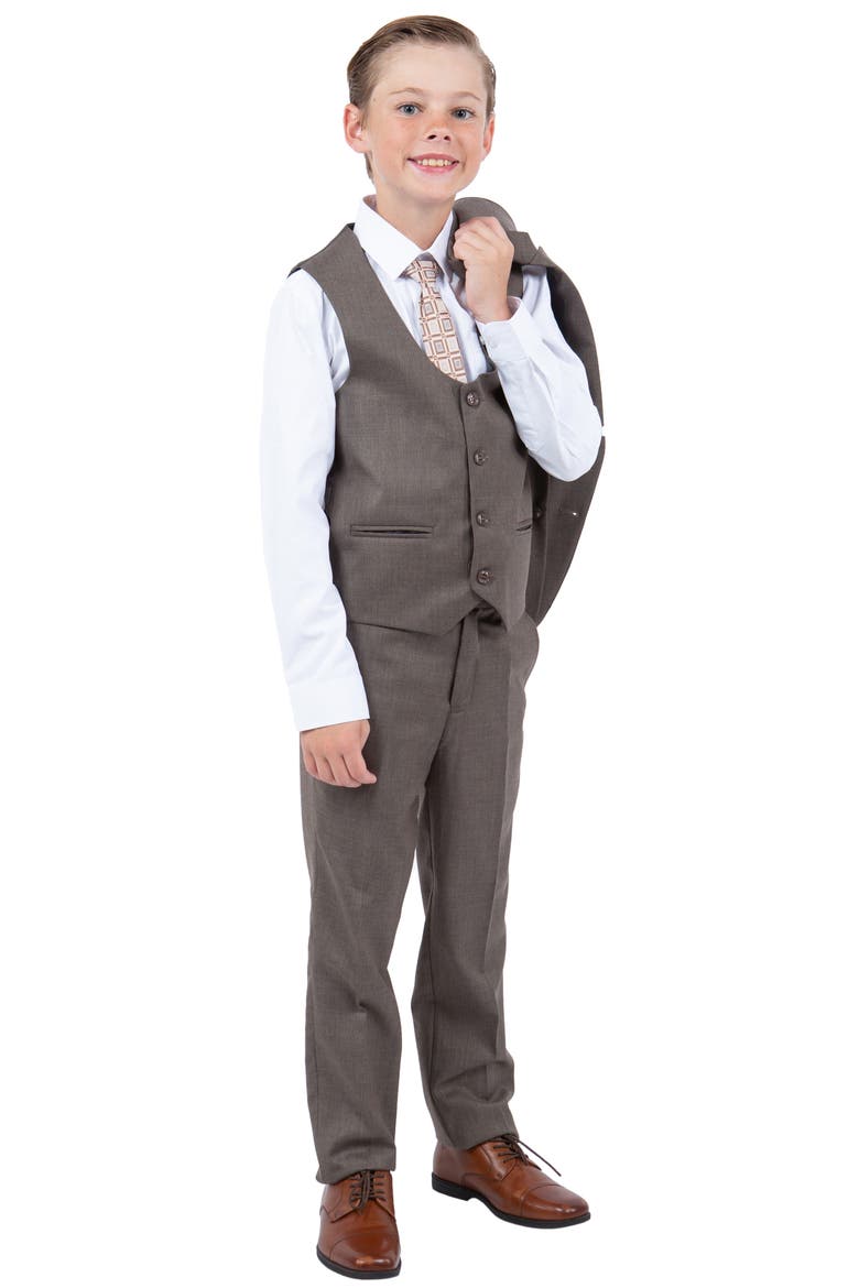 Kids' Cocoa Five-Piece Sharkskin Suit, Alternate, color, COCOA